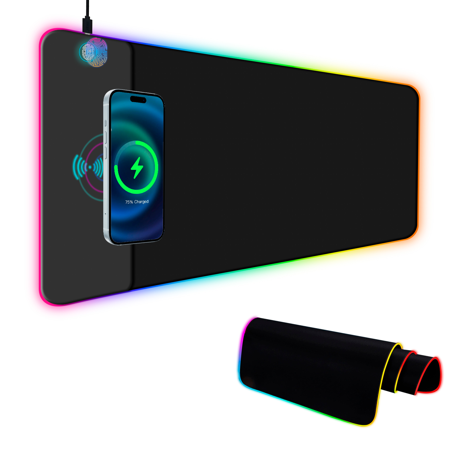Mouse Charging Pad - 무선 충전 RGB 게이밍 마우스 패드,