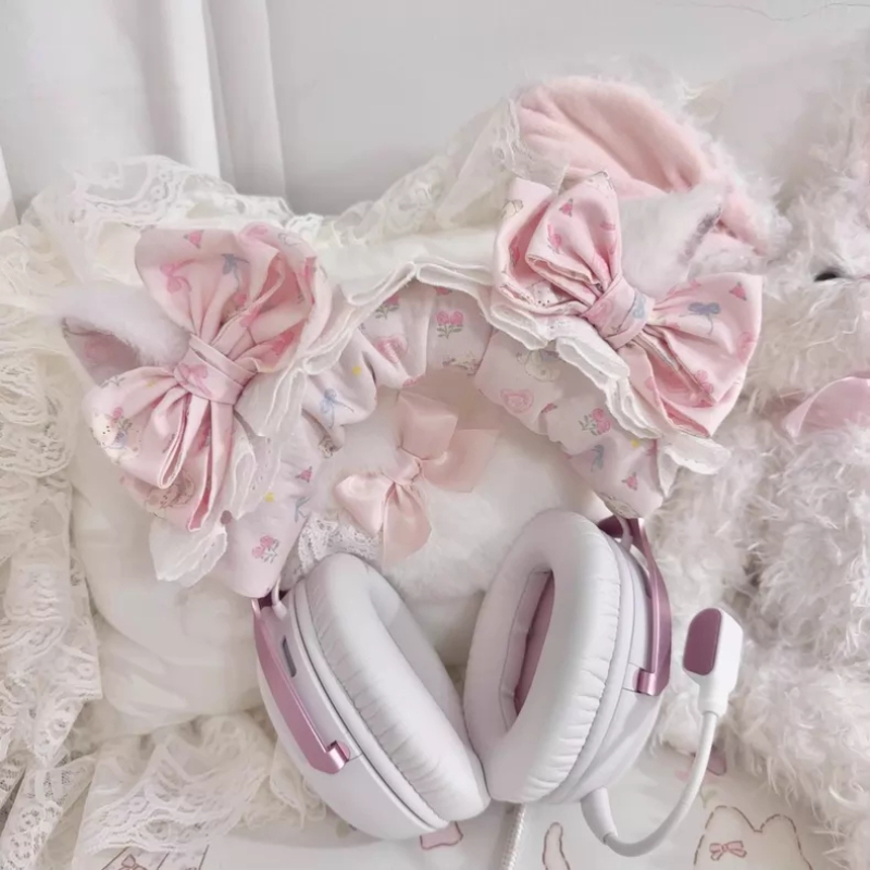 러플 엣지 레이스 헤드폰 케이스 맞춤 제작 귀여운 헤드 - Tech Desktop Accessories 리뷰 및 가격